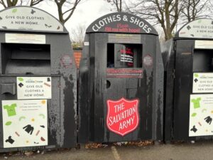 3 donation bins including one for the Salvation Army